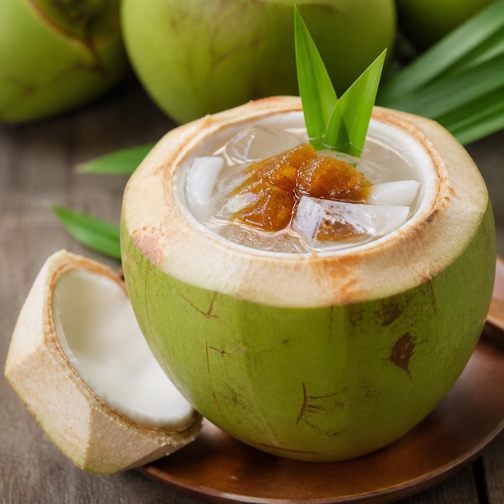Es Kelapa Es Teler 77 dengan kelapa muda es dan gula kelapa